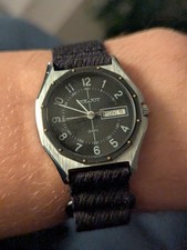 Vintage Poljot Quartz Watch, Soviet Men's Watch, Black Dial Day Date, no band picture