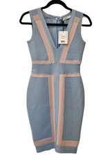 NEW Sara Boo Bodycon Bandage Dress SMALL Blue Pink Colorblock Sexy Form Fitting  picture