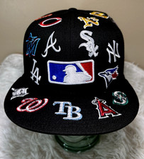 NEW 2026 MLB Teams Patch Logos All-Over Black 59FlFTY Fitted Cap-5950 Hat picture