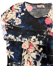 Chico's Floral Print Top Blouse Size 2 US 12 Large Black Pink Blue Long Sleeve picture