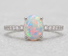 Natural White Opal Gemstone 3.50 Ct White Gold Ring Handmade Women's picture