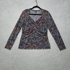 Vtg Worthington Top Lg Y2K 90s Purple Print Babydoll Fairy Grunge Floral Paisley picture