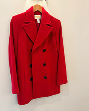 Talbots Women's Red Wool Cashmere Blend Pea Coat Double Breasted Lined 4 picture
