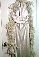 Vintage Fred Perlberg champagne Halston Dress Feather Boa Metallic Finish picture