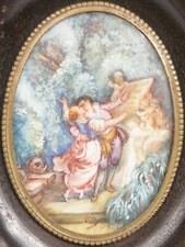 Antique Grand Tour Small Miniature Classical Romantic Painting Signed Man Woman picture