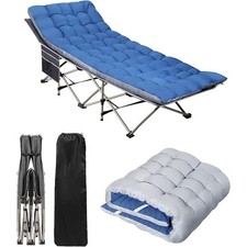Portable Camping Cot with Mattress, Outdoor Folding Heavy Duty Sleeping Bed Blue picture