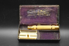 ANTIQUE 1920 GILLETTE GOLD TONE SAFETY RAZOR & BLADE BOX IN ORIG HINGED CASE picture