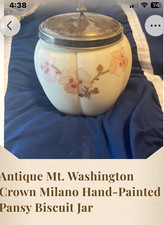 Mt. Washington Crown Milano Hand-Painted Pansy Floral Biscuit Jar w/ Lid picture