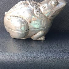 Antique Cambodian  Solid Silver  Frog Shaped Betel Nut Box picture