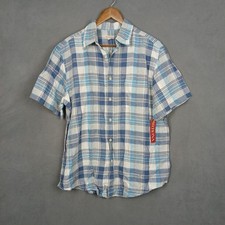 Merona Shirt Mens Large Multicolor Linen Plaid Office Short Sleeve Button Up picture