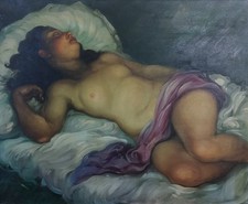 RECLINING FEMALE NUDE. ILLEGIBLE SIGNATURE. OIL ON CANVAS. SPAIN. 19TH-20TH.  picture