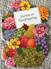 Unused Thanksgiving Flower Fruit Basket Vtg Greeting Card 1960s 1970s Norcross picture