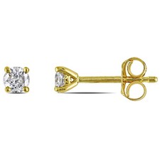 Amour 14k Yellow Gold 1/4CT TDW Diamond Round Solitaire Classic Stud Earrings picture