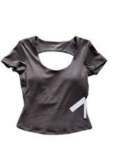 Paragon Fitwear Reluna Open Back Built-In Bra Tee Womens S Mauve Gray Crop Top picture