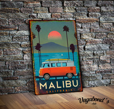 Malibu California Metal Sign 8x12 Vintage Surf Van Beach House Garage Wall Decor picture