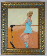 Original Ballerina Oil Painting Framed Fine Art Dance Studio Young Girl Figure picture