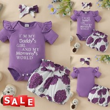 3PCS Newborn Kids Baby Girl Outfits Clothes Romper Bodysuit+Floral Shorts Sets picture