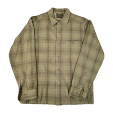 Vintage 1950s Sir Pendleton Size M Plaid Loop Collar Wool Shirt USA Green picture