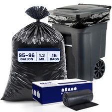 Plasticplace 95-96 Gallon Trash Bags, Black, 1.2 Mil, 15 Count picture