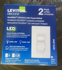 NEW LEVITON DECORA 66741 SURESLIDE 3 WAY DIMMER W/PRESET SWITCH WHITE 2 PACK picture