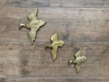 Vintage MCM Brass Ducks Trio Wall Hangings picture