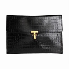 Black Crocodile Embossed Clutch Gold Hardware Turn Lock Rectangle Women’s picture