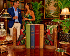 Vintage Tropical Macaw Parrot Resin Bookends Pair Hollywood Regency Palm Beach D picture