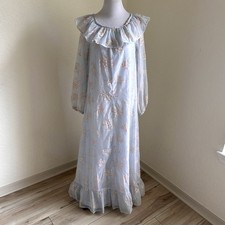 60s 70s Vintage Prarie Dress with Dainy Blue Floral Print  Maxi Dress Handmade picture