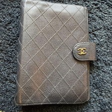CHANEL Matelasse Agenda Cover Caviar Skin Planner Case Black Gold Hardware Used picture
