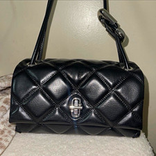Marc Jacobs Small Black Quilted Satchel Top Handle Turn Lock Silver Hardware picture