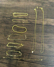 Gold-Tone Metal Mixed Jewelry Lot 8pc Chains Bracelets Necklaces Pendant picture