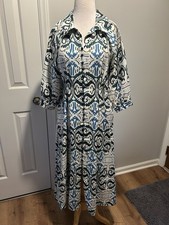 Gigio by Umgee Teal Mixed Printed Shirt Dress w/ Pleated Waist Balloon Sleeves picture