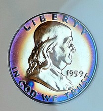 1959-P  Franklin Half Dollar 50c MS70 100% Rainbow 🌈 Certified Proof  picture