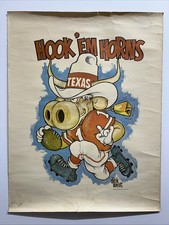 Vintage 1970 Dirk West Texas Hook ‘em Horns Football Poster 17.5” X 22.75” picture