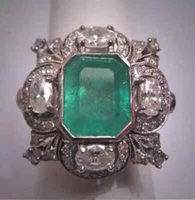 3 Ct Emerald Vintage Art Deco Five Stone Cocktail Wedding Ring 14K White Gold FN picture