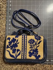 Brighton Blue Floral Straw Leather Crossbody Bag picture