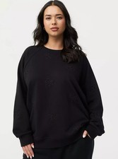 Torrid Plus 1X French Terry Eyelet Relaxed Sweatshirt Deep Black Crew Neck NWT picture