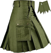 Highland Redstone Men's UTILITY Kilt Modern Olive Green Cargo Pockets Sz 40 New picture