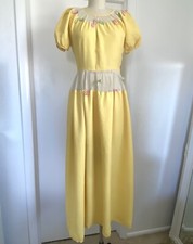 Vintage 1930s Yellow Bows Mesh Peekaboo Maxi Dress Long Womens 30s 1940s 40s picture