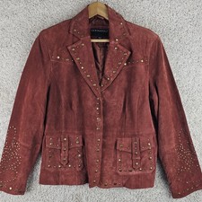 Vintage Bernardo Leather Suede Rust Red Studded Western Jacket Sz Large Festival picture