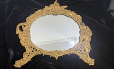 Antique Victorian Metal Tabletop Ornate Cherub Hanging Mirror picture