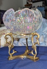 Vintage Fenton Empress Lotus French White Opalescent Rose Glass Bowl on Stand  picture