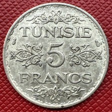 Tunisia 1355 (1936) SILVER 5 Francs. Bey of Tunis. High Grade. KM# 261 picture