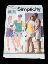Vtg Simplicity Pattern 9978 Unisex Men Women Teen Boy Girl Size MD-XL Shorts Top picture
