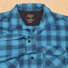 Pendleton The Original Board Shirt Mens M Blue Plaid Wool Tartan Loop Collar picture