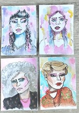 ACEO Original OOAK 80's Make Up lot 4 -painting signed ArtisticChaptersbyIris picture