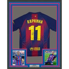 Framed Autographed/Signed Raphinha 35x39 Barcelona Blue #11 Jersey BAS COA picture