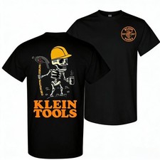 Klein Tools 2 side T-Shirt – Skeleton Wearing Hard Hat Holding Coffee and Hammer picture