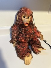 Vtg Gund Creations Rubber Face Monkey Plush Toy Felt Hands Bell Reddish Black picture
