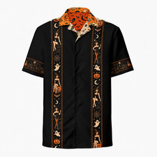 Men's Bad Witches Club Halloween Hawaiian Shirt Vintage Button Up picture